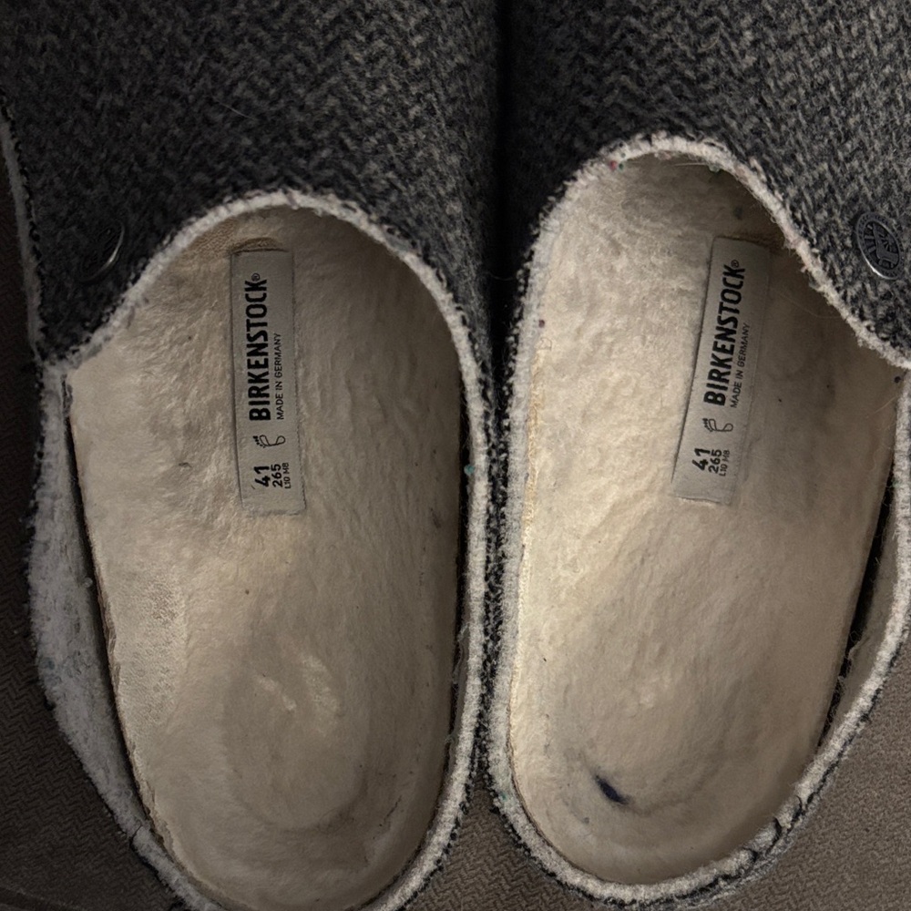 Gray Herringbone Wool Slippers - image 3